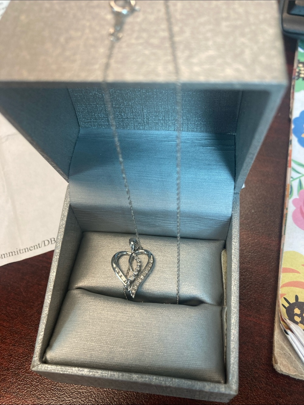 10K solid white gold Heart Pendant Necklace  with 3 rows of diamonds. Approx 18”